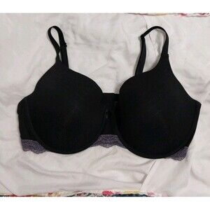 Adore Me Women's Bra Black With Lavender Lace Underwire 40DD RN 142341